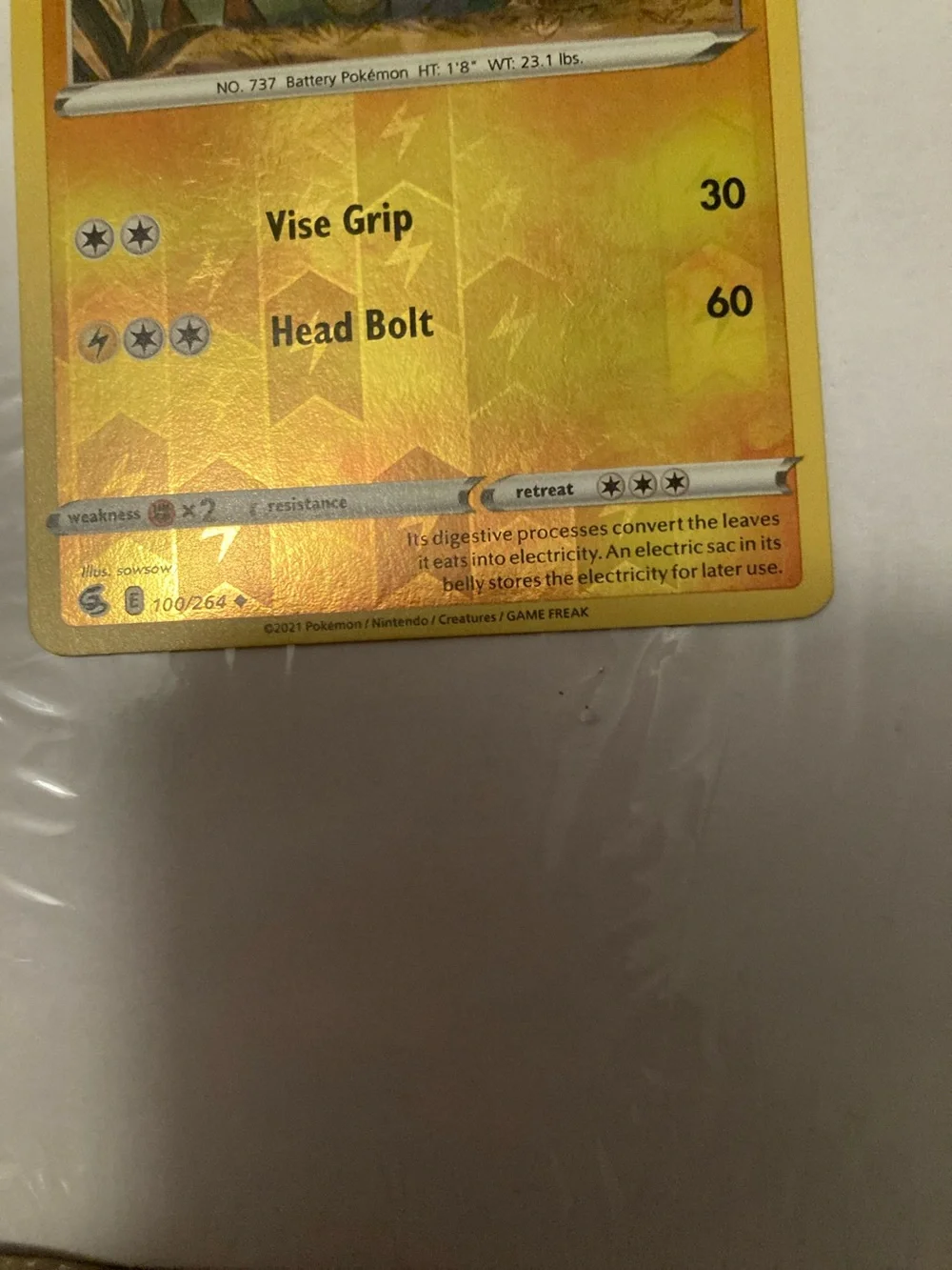 Pokemon Charjabug Yellow Holographic Trading Card